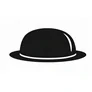 A black bowler hat with a rounded crown and a narrow brim, shown on a white background. It represents the conscious mind, the evaluating, filtering layer of awareness. Seated Hat on the head = stable processing.