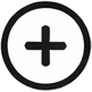 A bold black plus sign inside a black circle on a white background representing incoming positive affirmations.